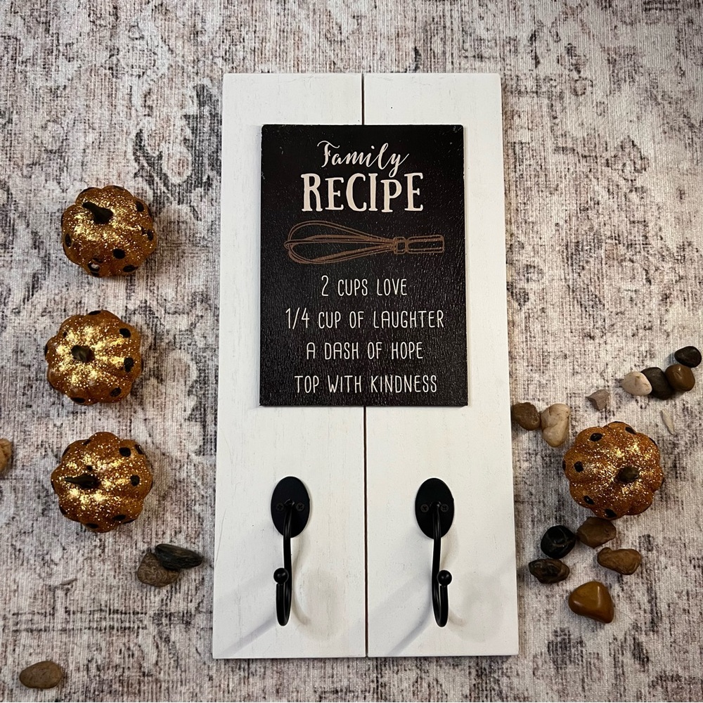 “Family Recipe” Wooden Wall Decor Sign (only) w| hooks
